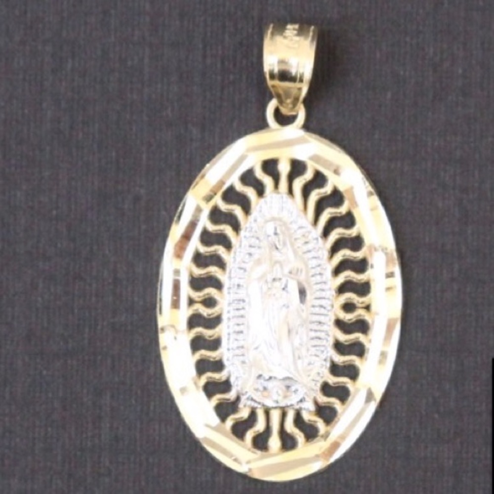 14k gold two tone Virgin Mary pendant